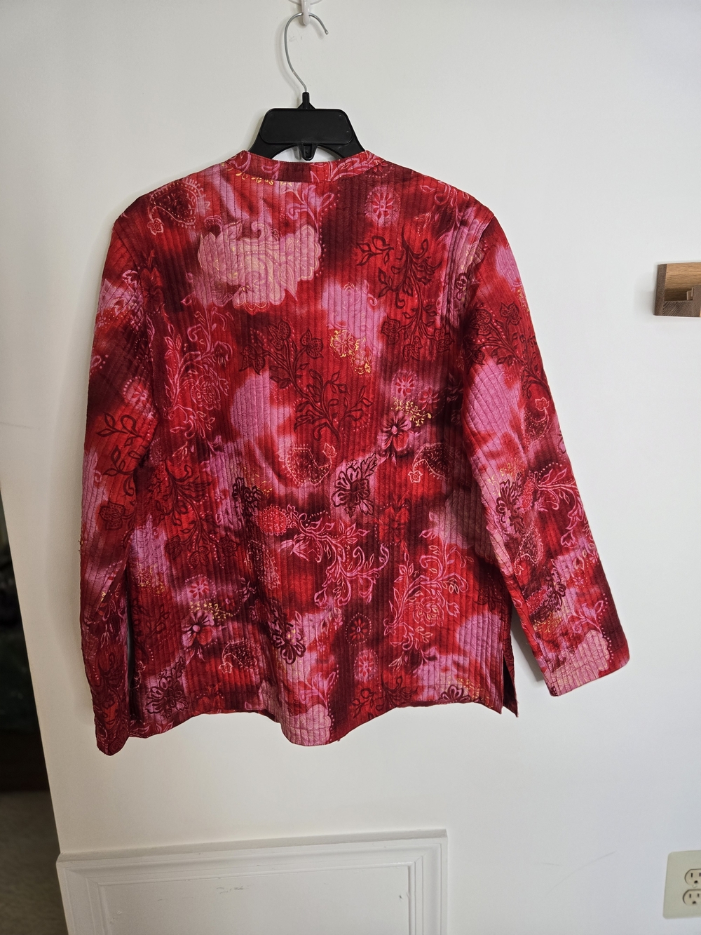 Coldwater Creek Red Floral Quilted Silk Shacket - Mandarin Collar Women's Size L - Picture 7 of 8